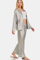 Satin Long Sleeve Shirt & Pants Pajama Set - Be Juliet