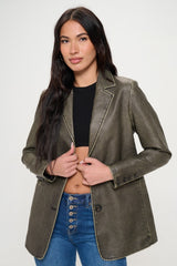 Coalition LA Single-Breasted Vegan Leather Blazer - Be Juliet