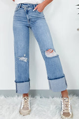 Distressed Straight Jeans with Pockets - Be Juliet