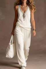 V-Neck Tank and Wide Leg Pants Set - Be Juliet