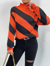 Chic Stripes Dropped Shoulder Turtleneck Sweater - Be Juliet