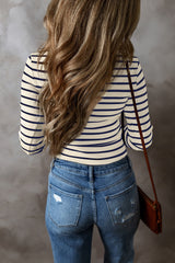 Striped V-Neck Long Sleeve Top - Be Juliet