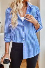 Angelina Striped Button Up Long Sleeve Shirt - Be Juliet