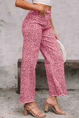 Leopard Frayed Edge Wide Leg High Waist Jeans - Be Juliet