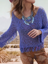 Tassel Boat Neck Knit Cover Up - Be Juliet