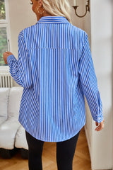 Angelina Striped Button Up Long Sleeve Shirt - Be Juliet