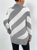 Chic Stripes Dropped Shoulder Turtleneck Sweater - Be Juliet