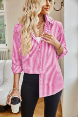 Angelina Striped Button Up Long Sleeve Shirt - Be Juliet