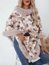Furry Contrast Three-Quarter Poncho - Be Juliet