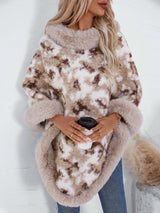 Furry Contrast Three-Quarter Poncho - Be Juliet
