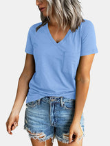 Pocketed V-Neck Short Sleeve T-Shirt - Be Juliet