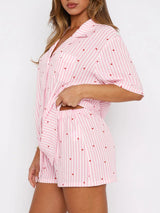 Valentine's Day Printed Collared Neck Short Sleeve Top and Shorts Set - Be Juliet