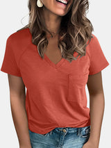 Pocketed V-Neck Short Sleeve T-Shirt - Be Juliet