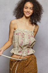 Isabelle Floral Embroidered Lace Cami (Taupe) - Be Juliet