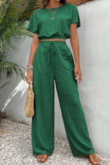 Round Neck Short Sleeve Top and Pants Set - Be Juliet