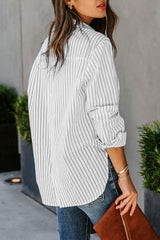 Angelina Striped Button Up Long Sleeve Shirt - Be Juliet
