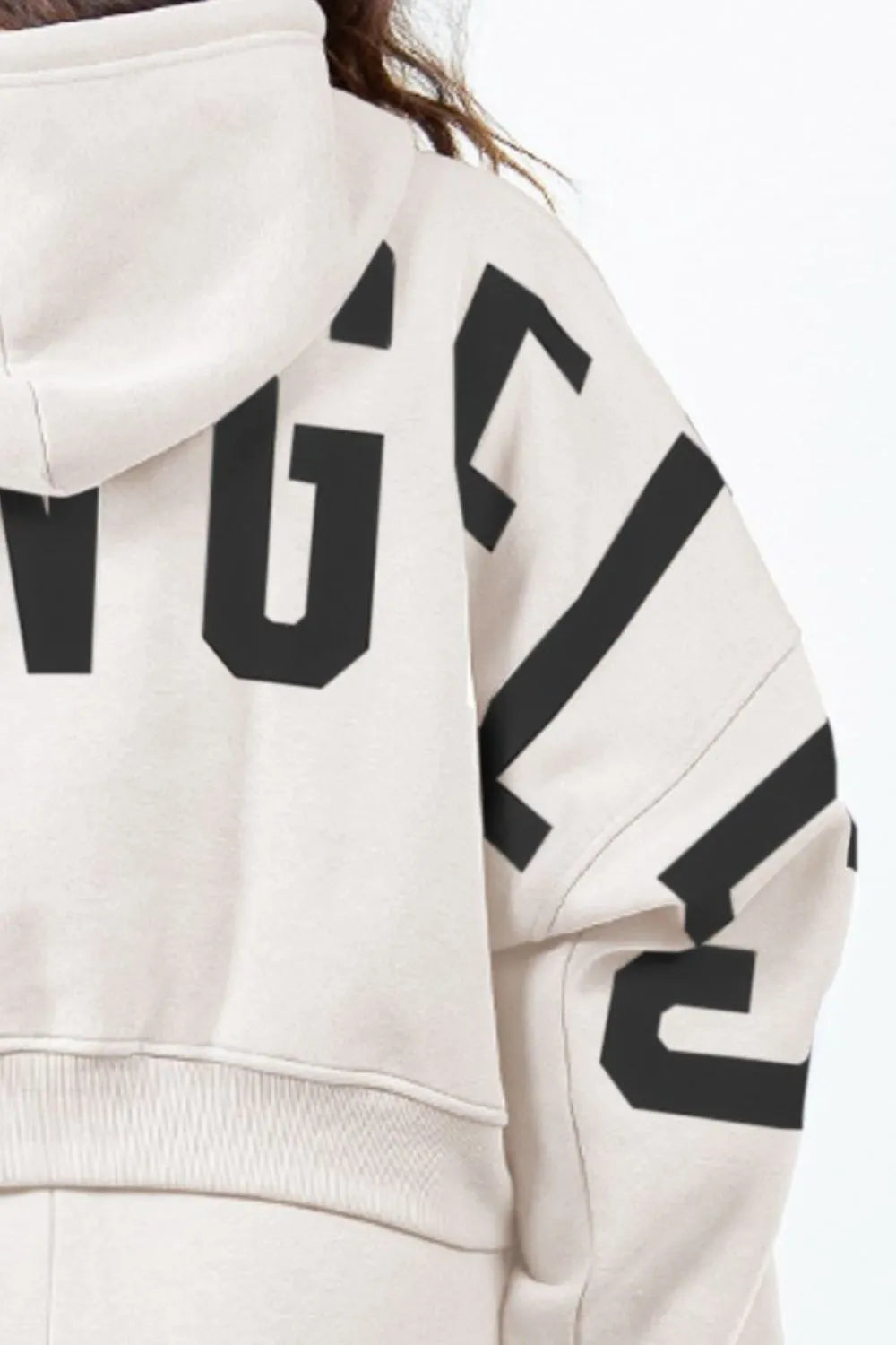 American Bazi Letter Graphic Long Sleeve Drawstring Cropped Hoodie - Be Juliet