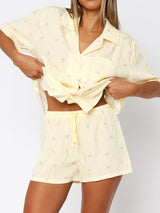 Valentine's Day Printed Collared Neck Short Sleeve Top and Shorts Set - Be Juliet