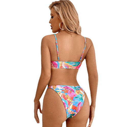 Floral Color Split Backless Bikini Set - Be Juliet