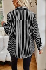 Angelina Striped Button Up Long Sleeve Shirt - Be Juliet