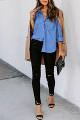 Angelina Striped Button Up Long Sleeve Shirt - Be Juliet