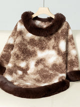 Furry Contrast Three-Quarter Poncho - Be Juliet