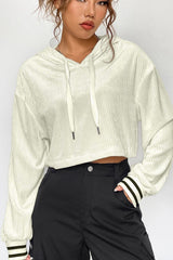 Drawstring Drop Shoulder Long Sleeve Hoodie - Be Juliet