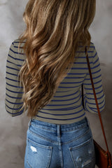 Striped V-Neck Long Sleeve Top - Be Juliet