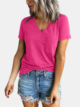 Pocketed V-Neck Short Sleeve T-Shirt - Be Juliet