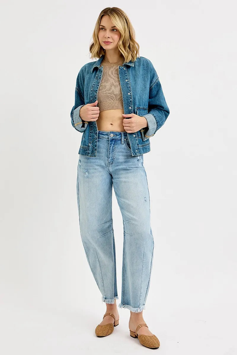 Sloane Oversized Cargo Pocket Denim Jacket - Be Juliet