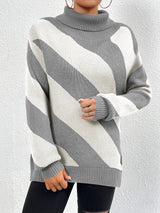 Chic Stripes Dropped Shoulder Turtleneck Sweater - Be Juliet