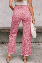 Leopard Frayed Edge Wide Leg High Waist Jeans - Be Juliet