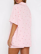 Valentine's Day Printed Collared Neck Short Sleeve Top and Shorts Set - Be Juliet