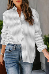 Angelina Striped Button Up Long Sleeve Shirt - Be Juliet