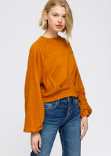 Scarlett Crewneck Ruched Sleeve Sweatshirt - Be Juliet