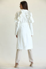 Winter Ruffled-Shoulder Overcoat