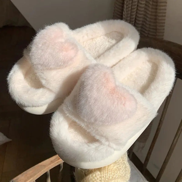 Heart Love Fluffy Fur Slippers
