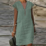 Samantha Cotton-Linen V-Neck Dress