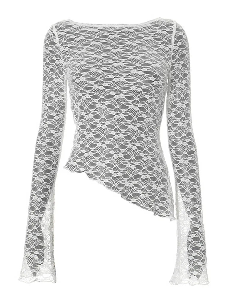 Women's Low-Cut Long Sleeve T-shirt Autumn Sexy Solid Color Streetwear