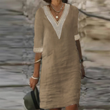 Samantha Cotton-Linen V-Neck Dress