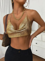 Isla Sequin Metal Halter Crop Top