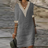 Samantha Cotton-Linen V-Neck Dress