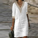 Samantha Cotton-Linen V-Neck Dress