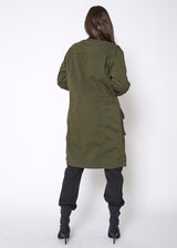 Women’s Zip-Up Long Utility Jacket – Olive