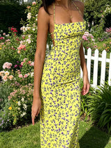 Floral Print Halter Neck Backless Slit Midi Dress - Be Juliet