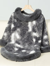 Furry Contrast Three-Quarter Poncho - Be Juliet