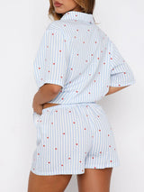 Valentine's Day Printed Collared Neck Short Sleeve Top and Shorts Set - Be Juliet