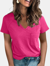 Pocketed V-Neck Short Sleeve T-Shirt - Be Juliet