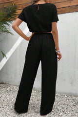 Round Neck Short Sleeve Top and Pants Set - Be Juliet