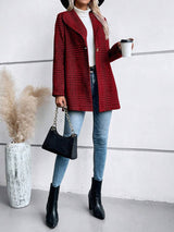 Jenny Plaid Collared Neck Long Sleeve Jacket - Be Juliet